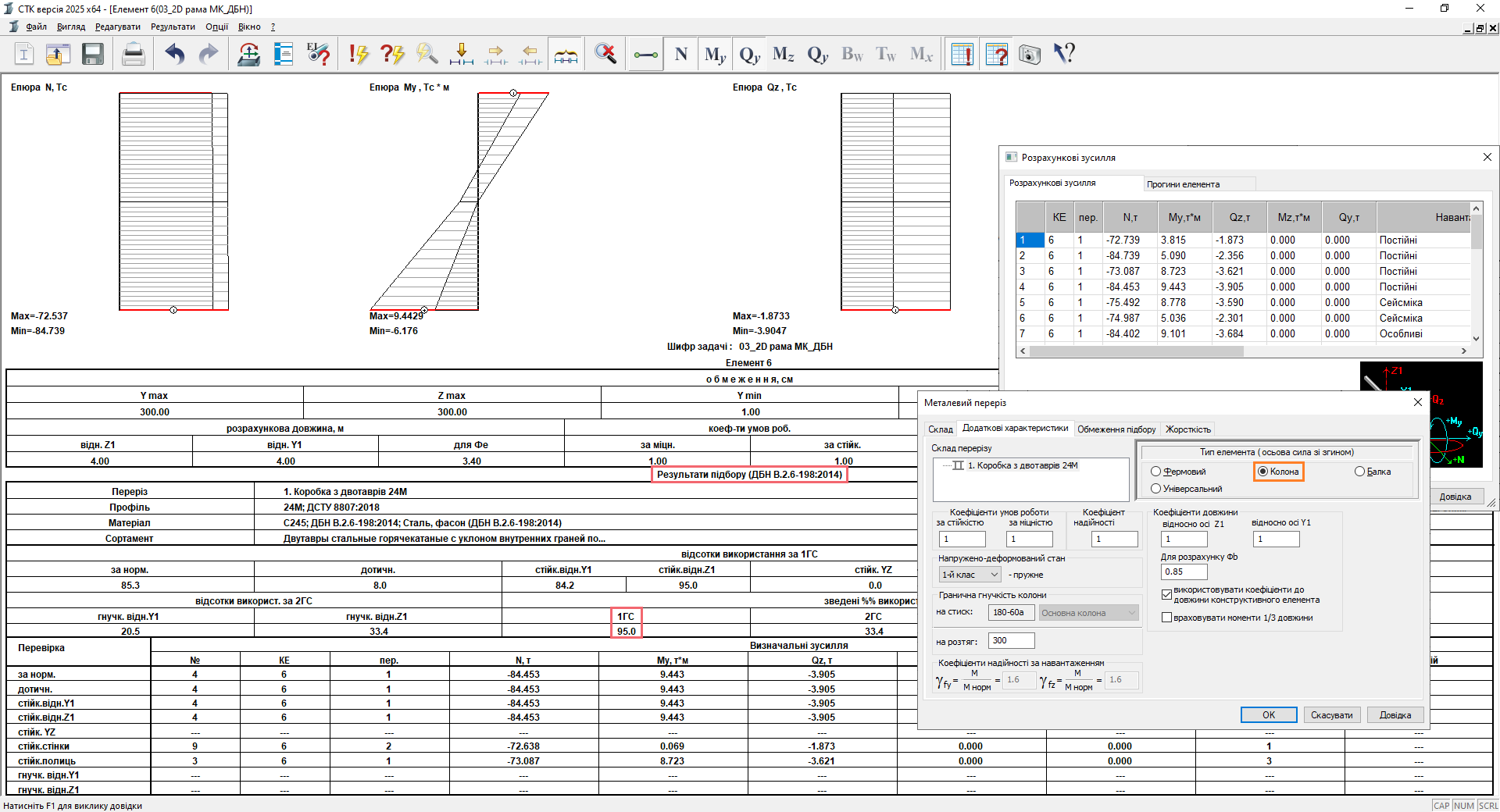 Результати розрахунку елемента в локальній системі СТК за ДБН Результати розрахунку елемента в локальній системі СТК за ДБН